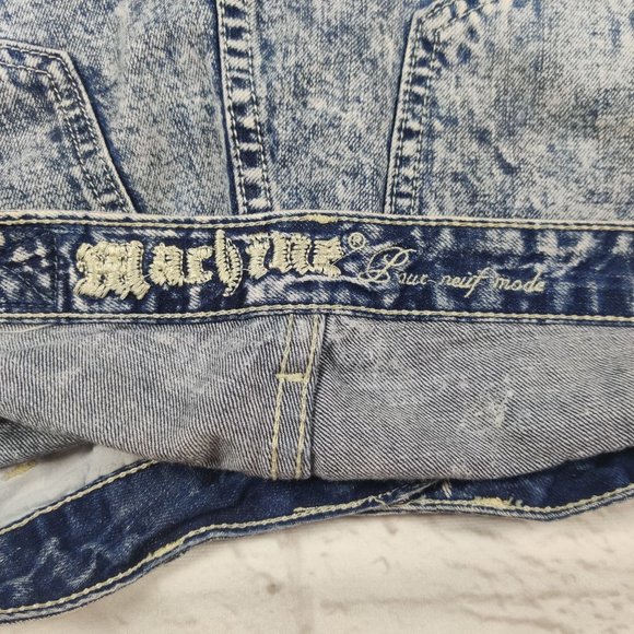 Machine pour neuf mode womens distressed booty mini acid wash denim retro sz 30 - Picture 5 of 6